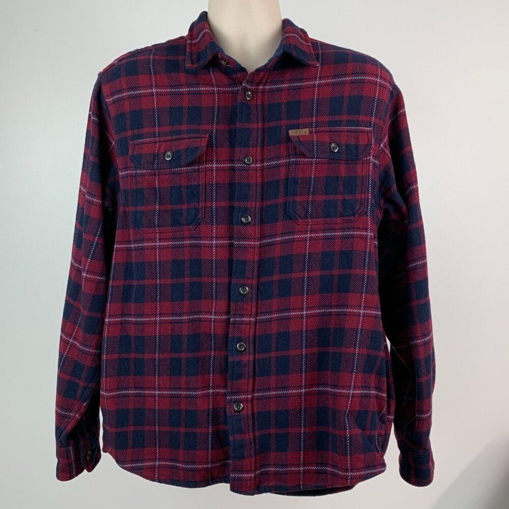 Oriv sz L Men's Jacket Shacket Flannel Plaid Pockets Button Front Shirt
